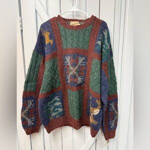Vintage Woolrich Handknit Sweater in Green and Brown NWT
